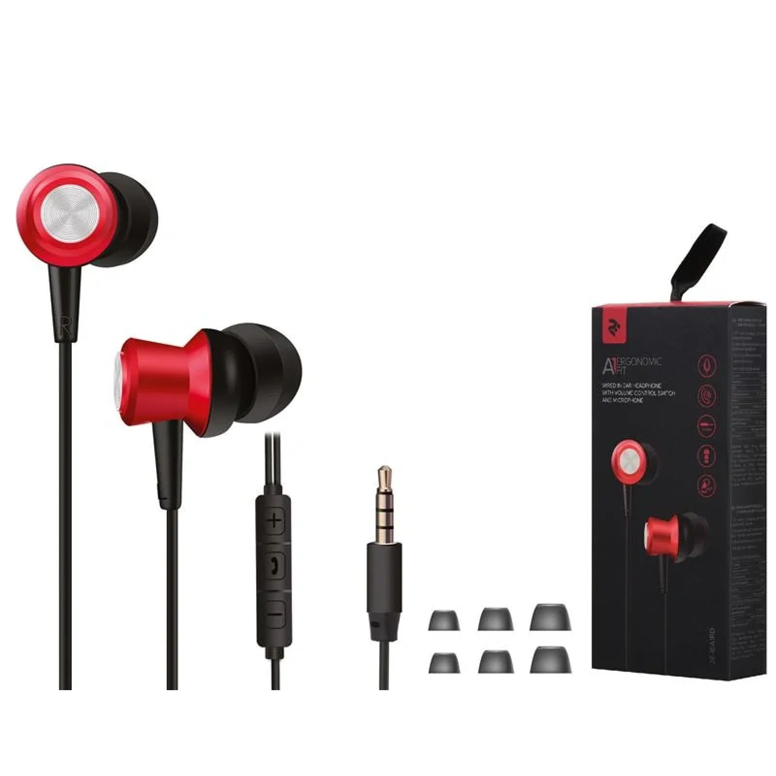 Навушники 2E A1 ErgonomicFit Mic Red, 2E-IEA1RD UA