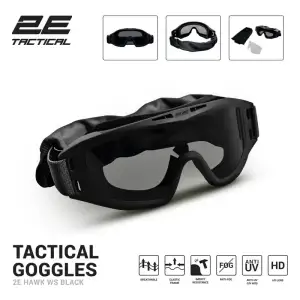 Маска тактична, захисна 2E Hawk WS Black Anti-fog, 3-х шаровий ущільнювач, сумка, 3 лінзи (2E-TGGWS-BK) UA