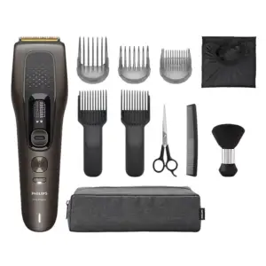 Машинка для стриження Philips Series 9000, акум., роторний мотор, насадок-3, 3 гребінц.кейс, накидка, щітка для осит., сталь, коричнево-сірий (HC9722/15) UA