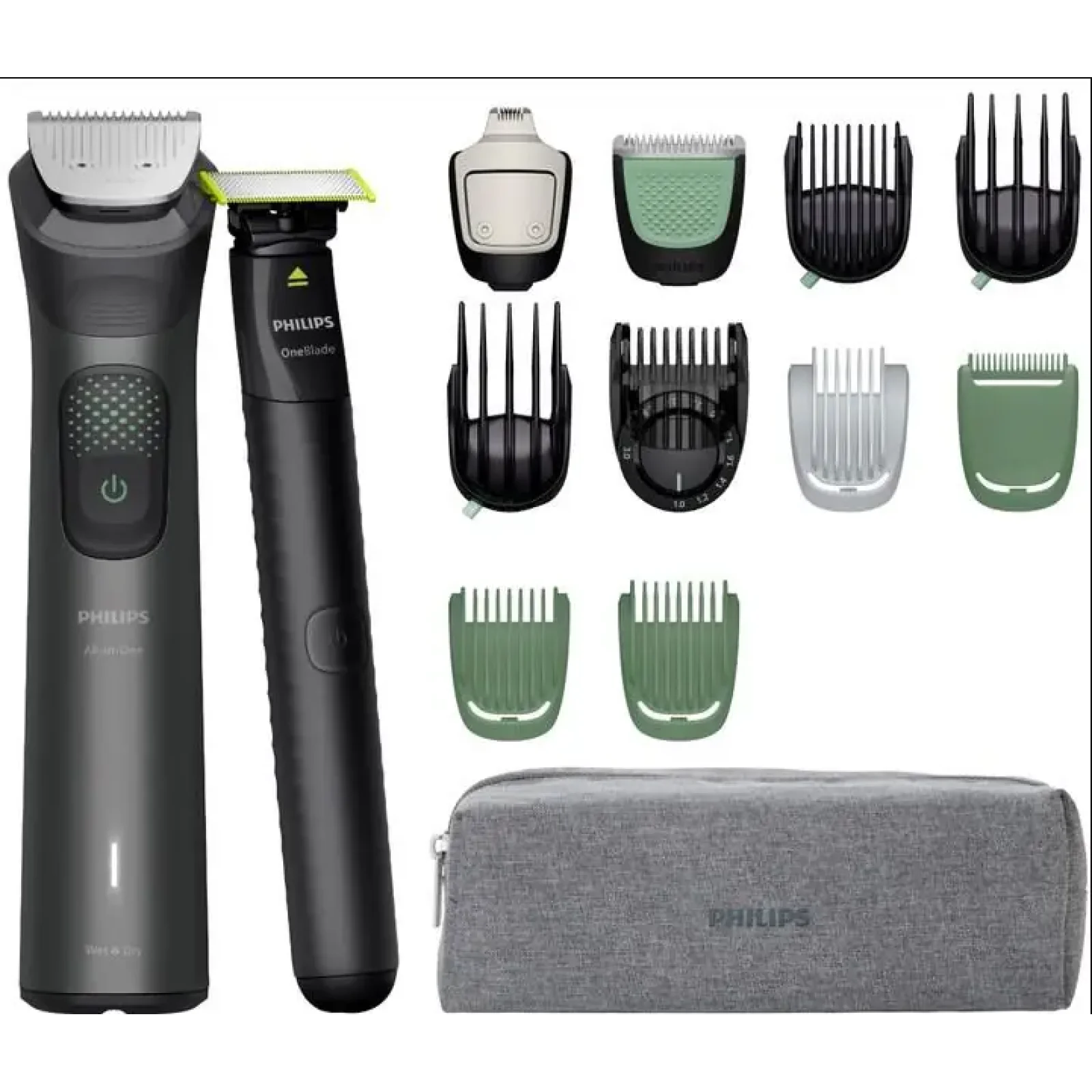 Тример Philips Series 9000, для обличчя, голови, тіла, акум., насадок-15, OneBlade в компл., сталь, сірий (MG9531/15) UA