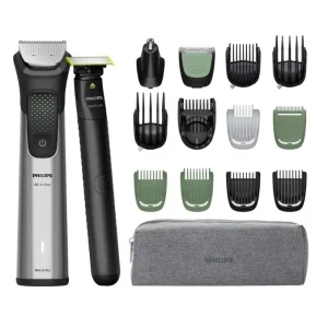 Тример Philips Series 9000, для обличчя, голови, тіла, акум., насадок-17, OneBlade в компл., сталь, сірий (MG9535/15) UA