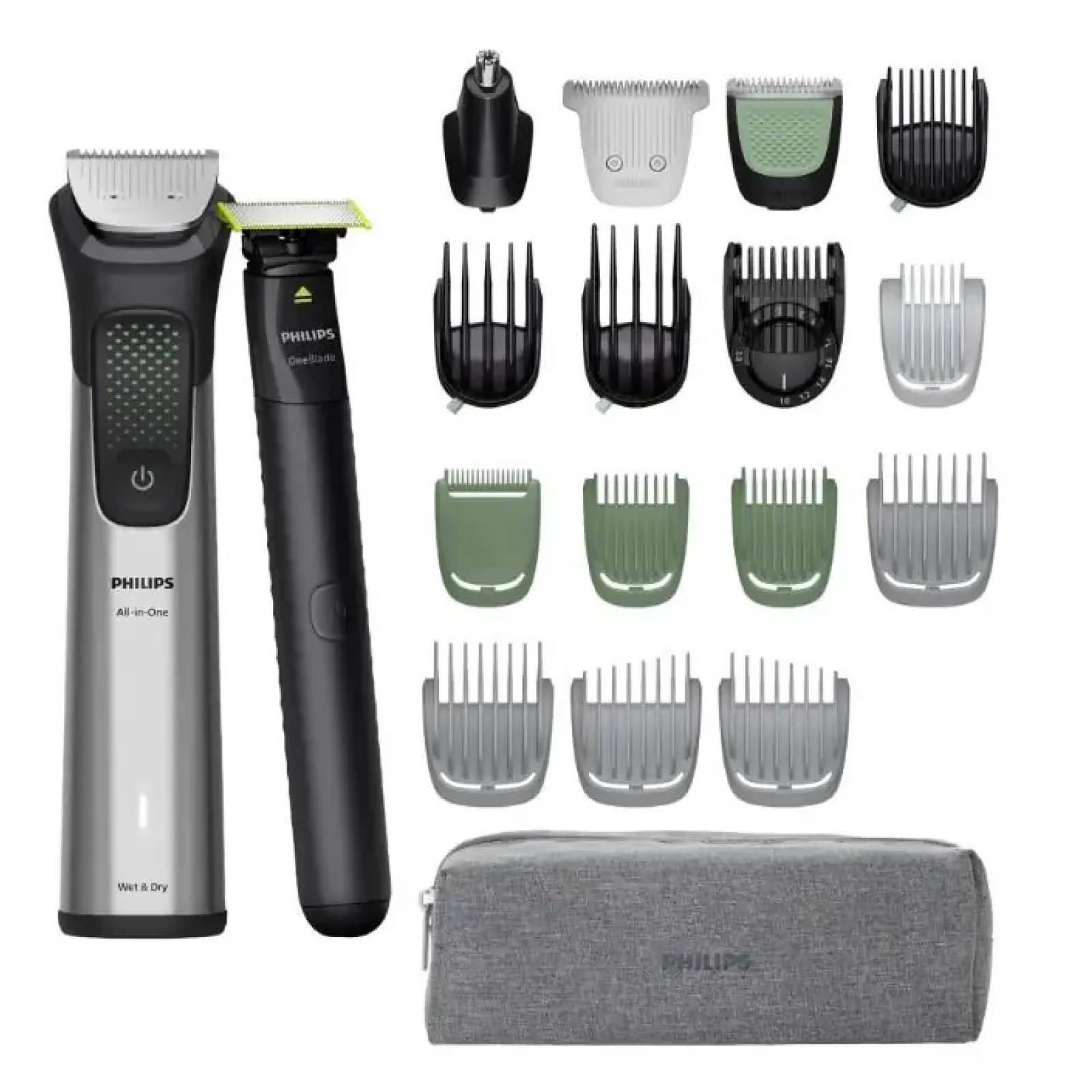 Тример Philips Series 9000, для бороди, голови та тіла, насадок-15, OneBlade в компл., сталь, сірий (MG9558/15) UA