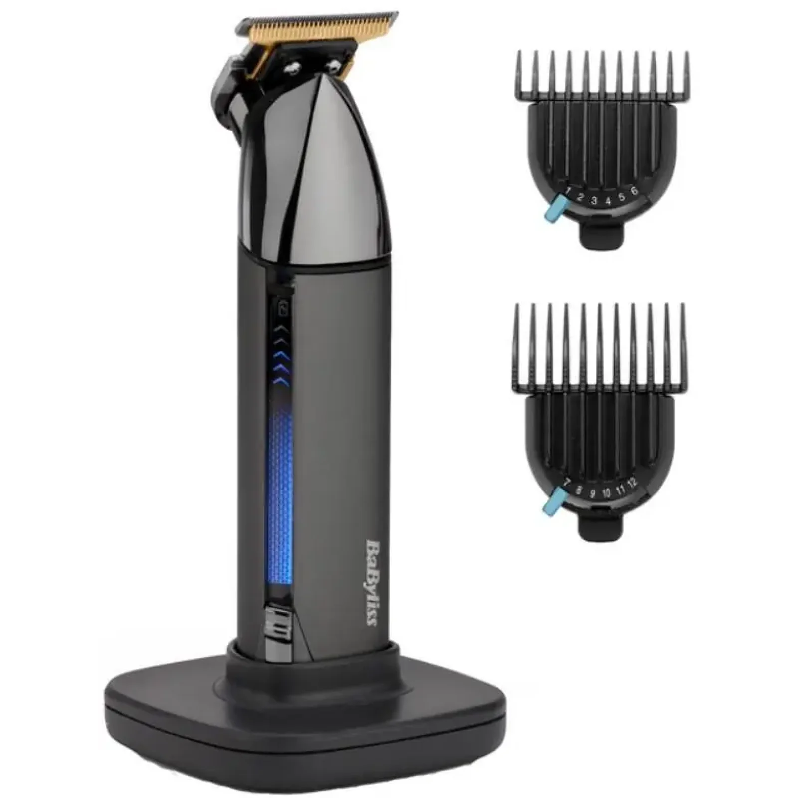 Тример Babyliss Super-X Metal Black Edition, для вусів та бороди, акум., насадок-2, кейс, підставка, сталь, чорно-сірий (T991E) UA