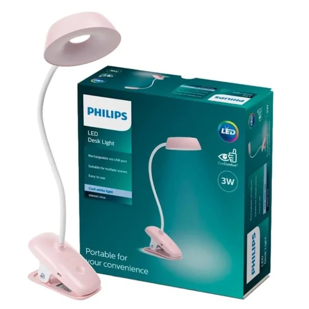 Лампа настільна з акумулятором Philips Donutclip 3Вт 4000K 1200мАг USB-A рожевий, 929003179607 UA