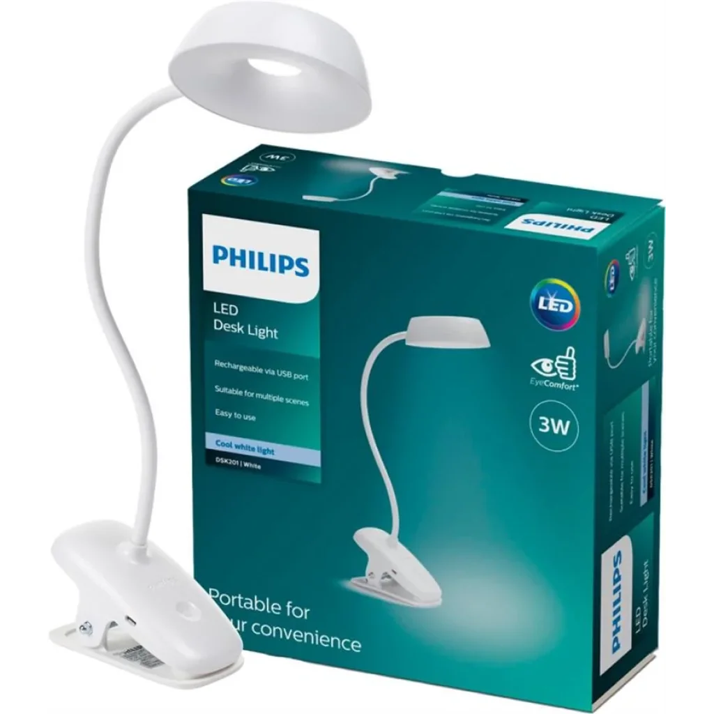 Лампа настільна з акумулятором Philips Donutclip 3Вт 4000K 1200мАг USB-A білий 929003179727 UA