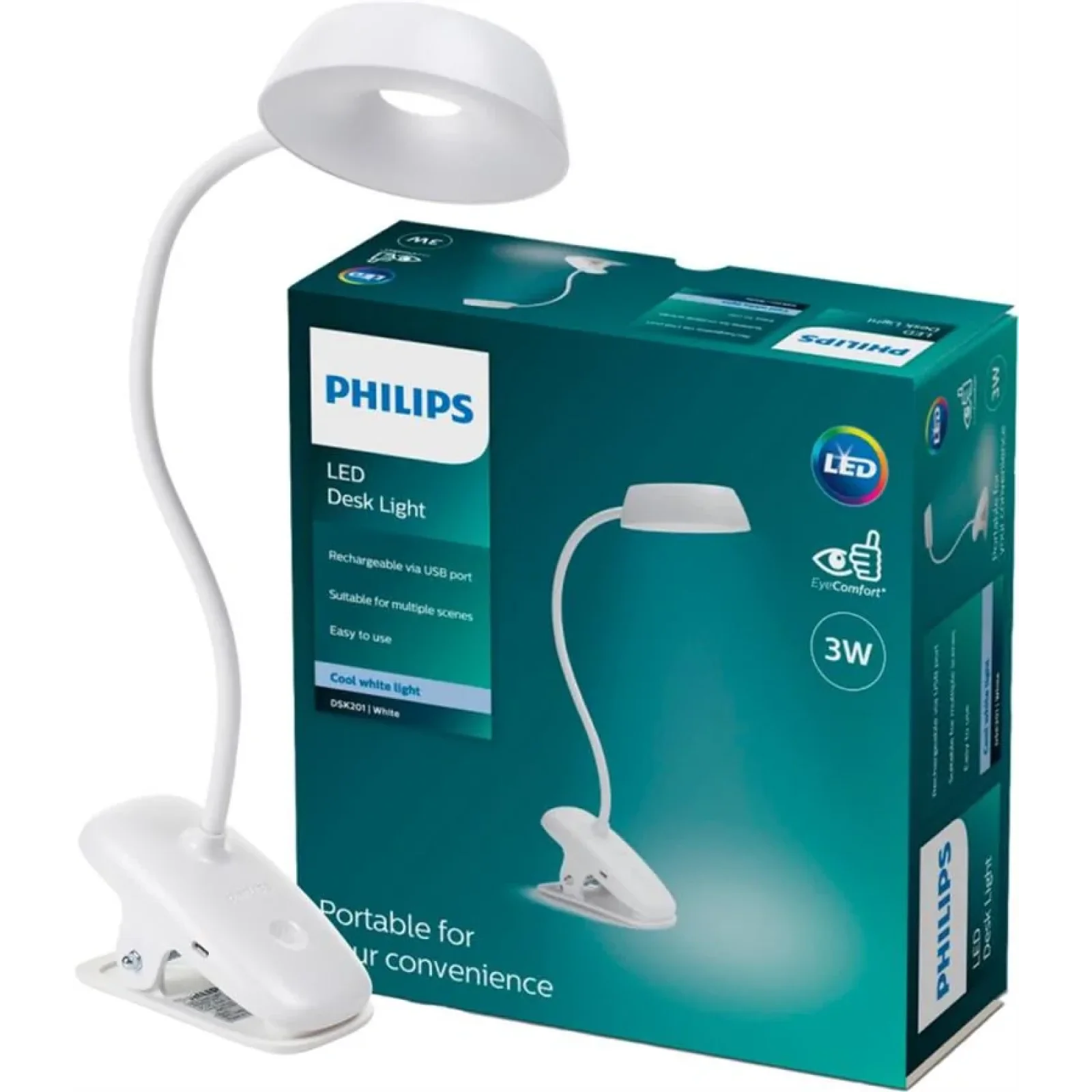 Лампа настільна з акумулятором Philips Donutclip 3Вт 4000K 1200мАг USB-A білий 929003179727 UA