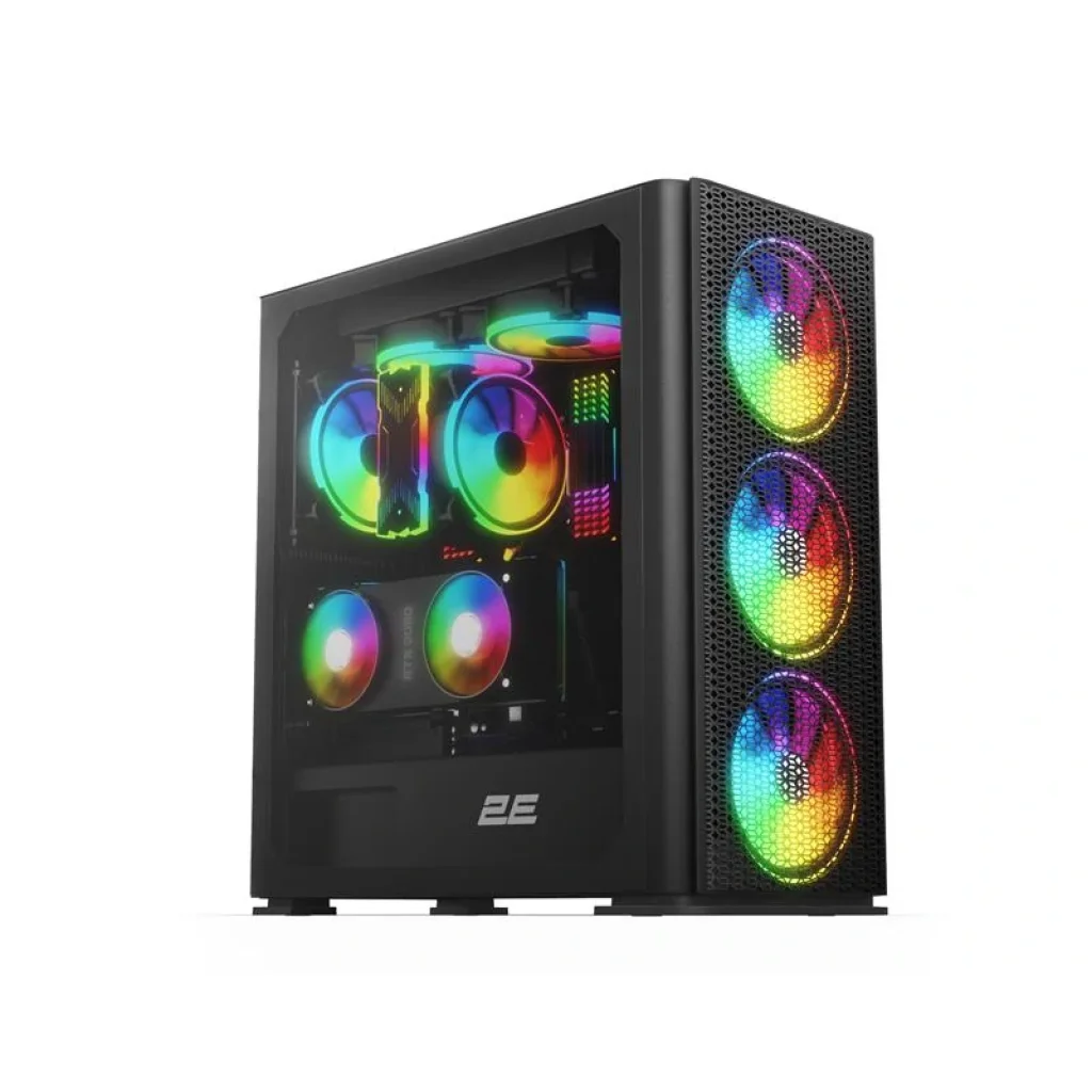 Корпус 2E Gaming Vertex GI01B, без БЖ, 2xUSB 3.0, 1xUSB Type-C, 3x140mm ARGB, 1x120mm ARGB, controller with remote, TG Side Panel, EATX, чорний, 2E-GI01B UA