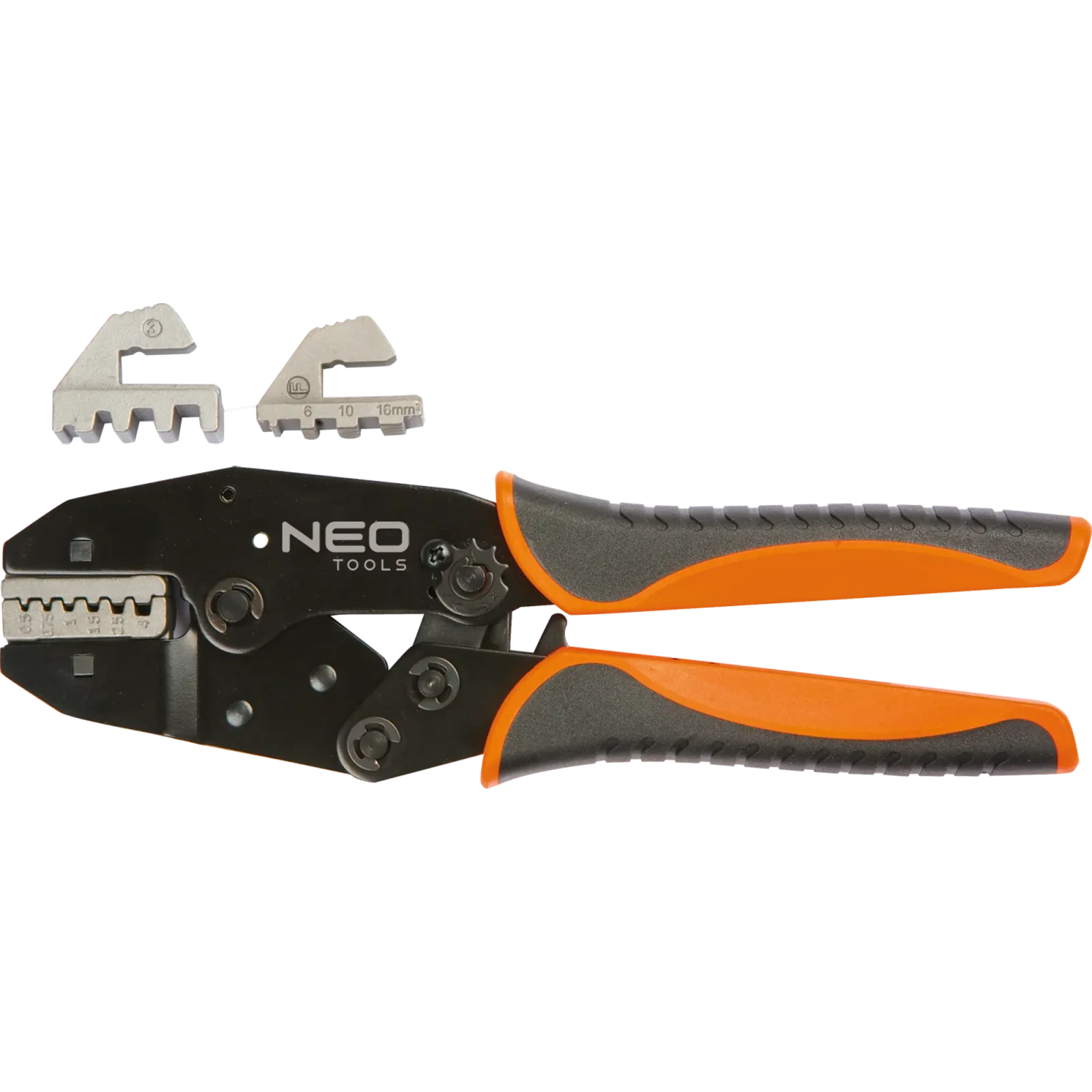Кліщі обтискні Neo Tools, для обтиску наконечників 0.5-16мм2, 2 змінних губок, 220мм, CrMo (01-506) UA