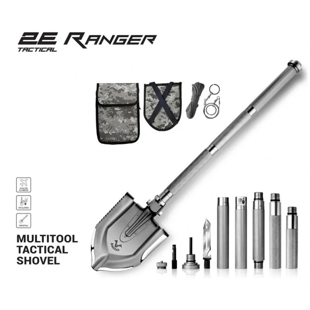 Лопата-мультитул тактична 2E Ranger Steel Gray розбірна, 22в1, з чохлом у комплекті, 103 см макс., 1.6 кг, 2E-TSMTSF1-STGR UA