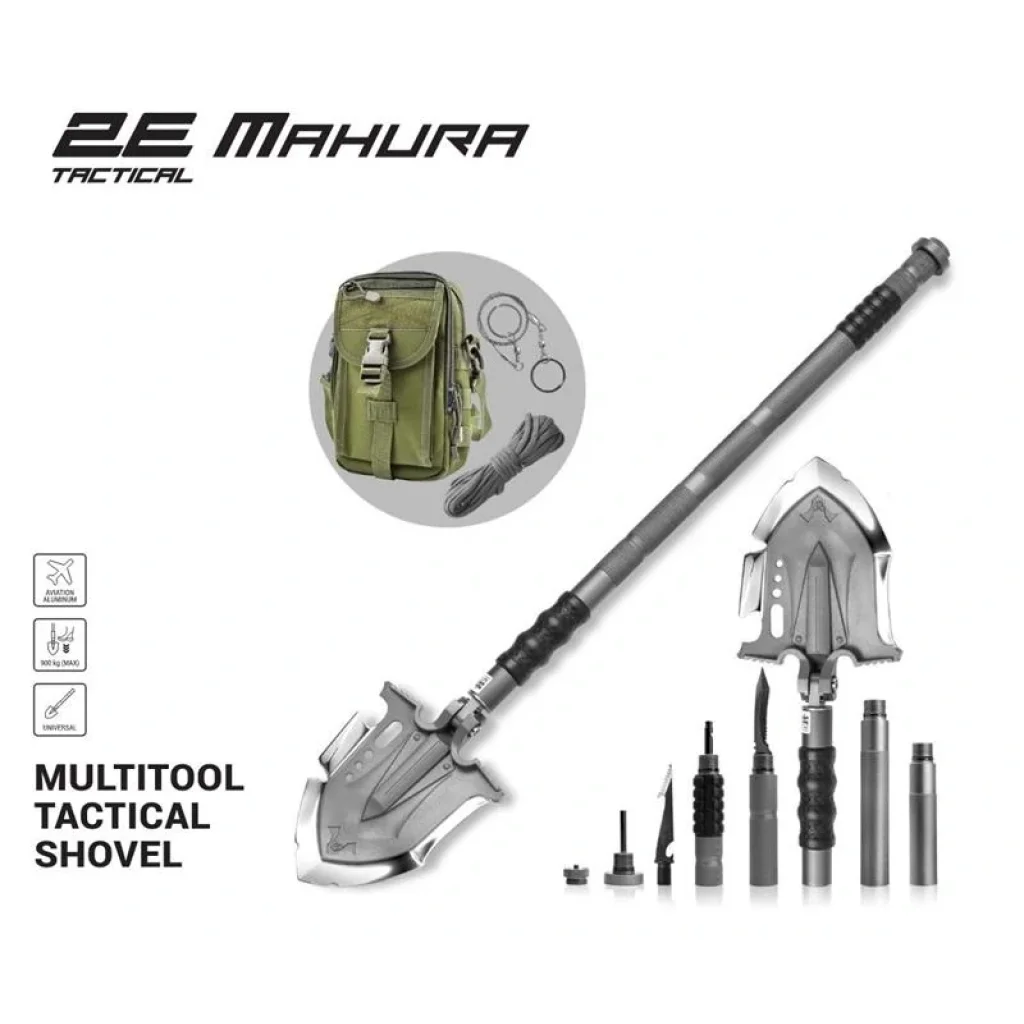 Лопата-мультитул тактична 2E Mahura Steel Gray розбірна, 23в1, з сумкою у комплекті, 107 см макс., 1.5 кг, 2E-TSMTSF3-STGR UA