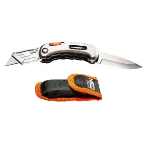 Ніж будівельний трапецієподібний складаний Neo Tools, 2 наконечники, 5 лез у наборі, чохол (63-710) UA