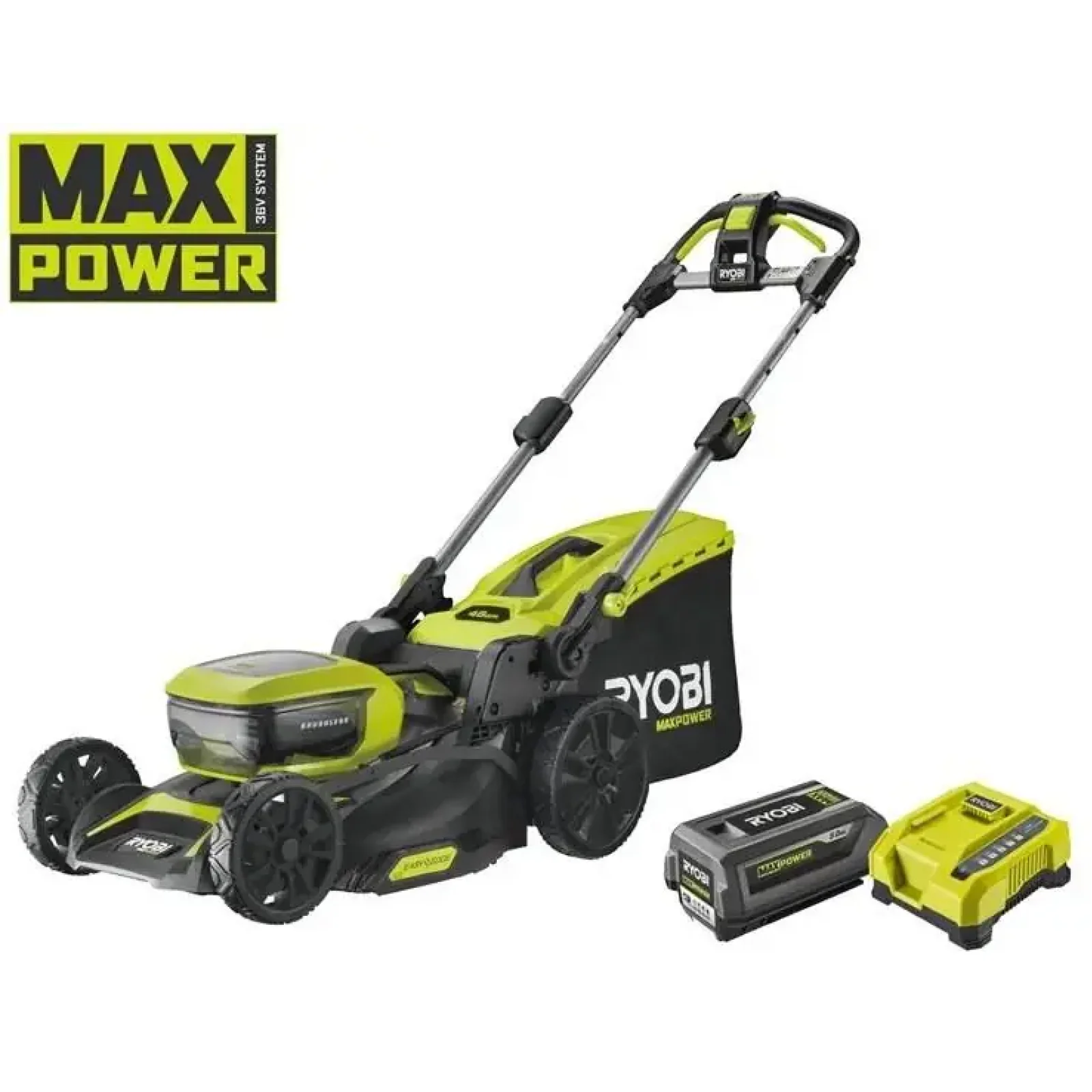 Газонокосарка акумуляторна Ryobi Max Power RY36LMX46A-150 36В акб 1х5А·год 46см 55л 25-75мм 22.5кг (5133004914) UA