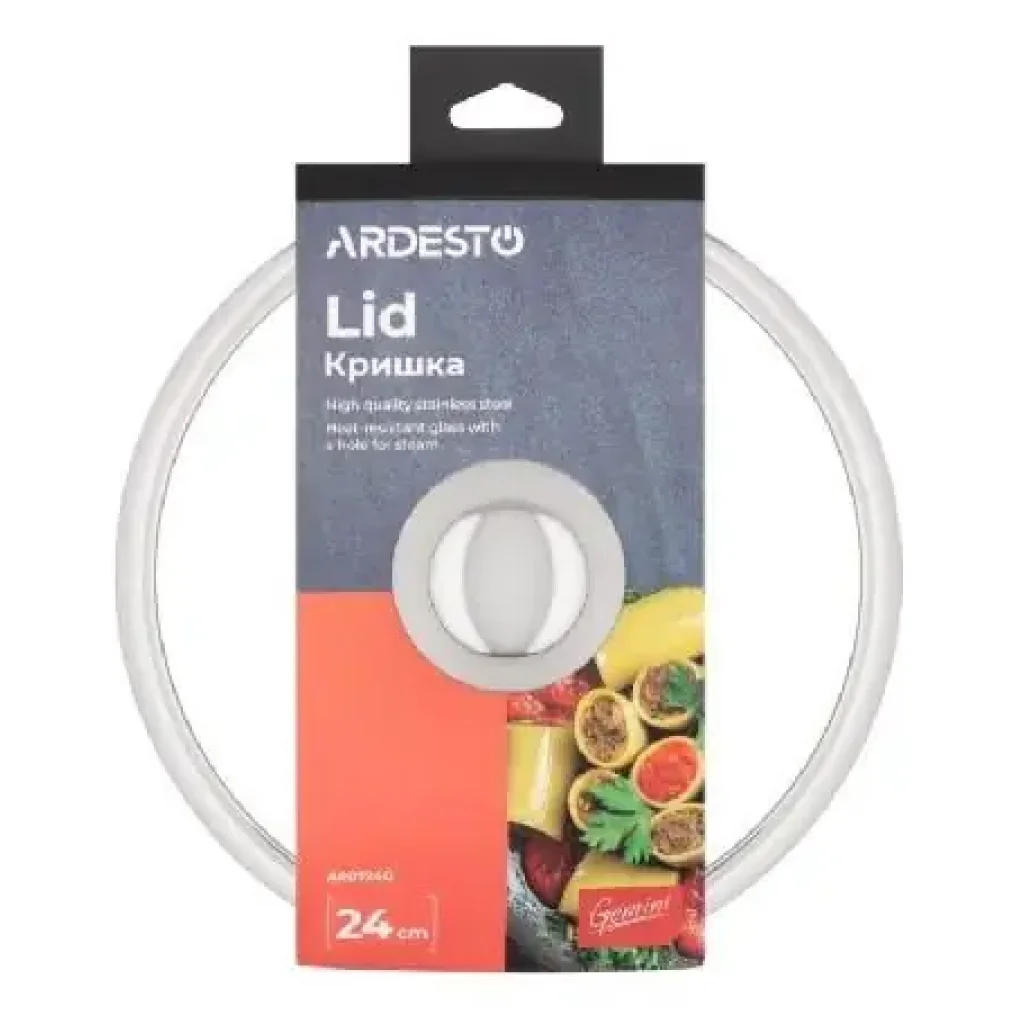 Кришка Ardesto Gemini, 24см, термостійке скло, нержавіюча сталь (AR0724G) UA