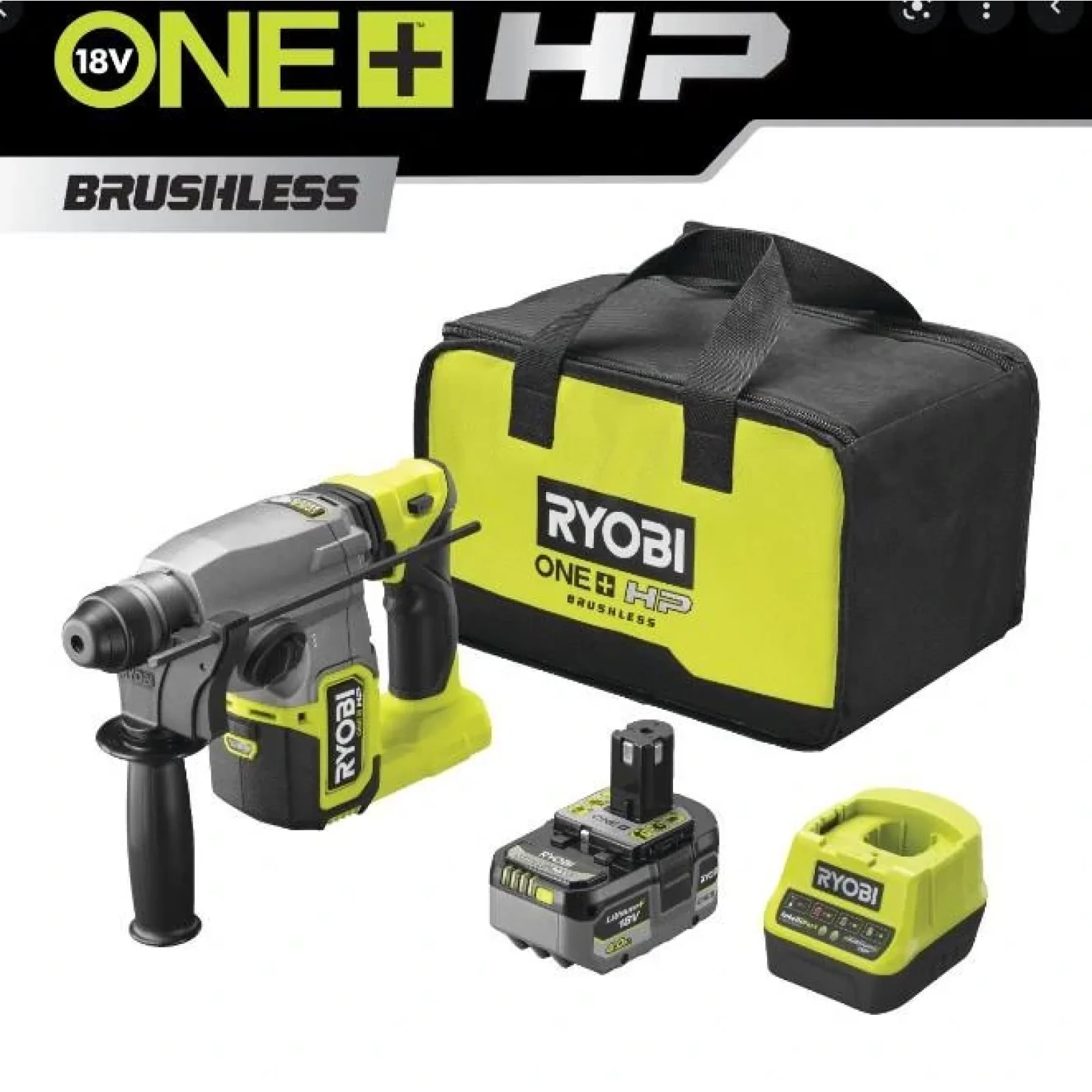 Перфоратор Ryobi RSDS18X-1C40S, SDS+, акумуляторний ONE+ НР, безщітковий, 18В, АКБ 1х4 Аг, 4 Дж, 4 режими., 5133005383 UA