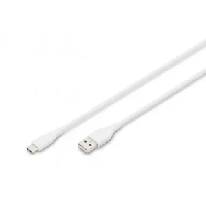 Кабель DIGITUS USB-A > USB-C заряджання/синхронізації, USB 2.0, 60W, силіконовий, 1м, білий (AK-300340-010-W) UA