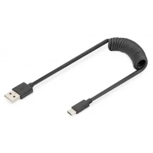 Кабель DIGITUS USB-C > USB-A заряджання/синхронізації, Type-C, спіральний, 1м, чорний (AK-300430-006-S) UA