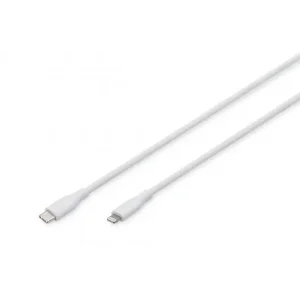 Кабель DIGITUS USB-C > Lightning заряджання/синхронізації, USB 2.0, 60W, силіконовий, 1м, білий (AK-600110-010-W) UA