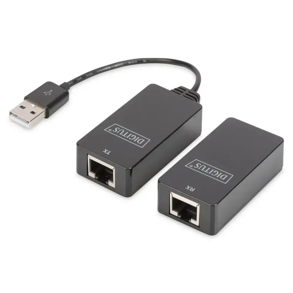 Подовжувач DIGITUS USB, USB1.1, для використання з кабелем Cat5/5e/6 UTP, STP або SFT, до 45 м, чорний (DA-70139-2) UA