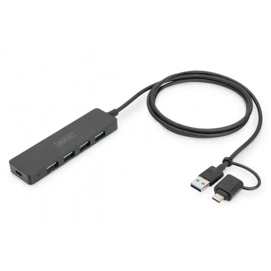 Хаб DIGITUS USB-A/C > 4хUSB-А, 1,2 м, активний (опція) (DA-70236) UA