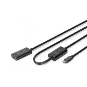 Подовжувач DIGITUS USB 3.2 Gen1 Active Cable 5G, C/M-C/F, 10м, чорний (DA-73109) UA