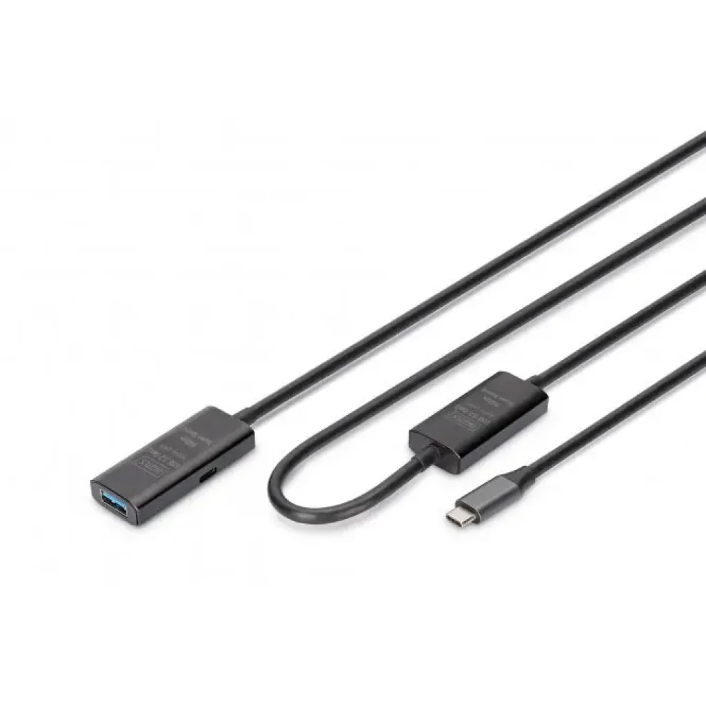 Подовжувач DIGITUS USB 3.2 Gen1 Active Cable 5G, C/M-A/F, 10м, чорний (DA-73111) UA