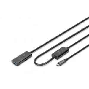 Подовжувач DIGITUS USB 3.2 Gen1 Active Cable 5G, C/M-A/F, 10м, чорний (DA-73111) UA