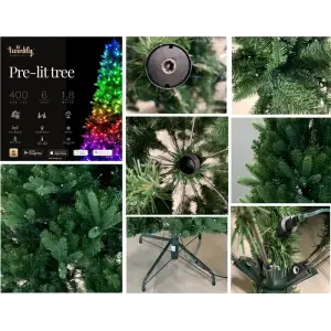 Smart LED Гірлянда Twinkly tree Strings RGB 400, Gen II, предвстановленана 1,8м ялинці, кабель зелений, TWT400STP-BEU UA