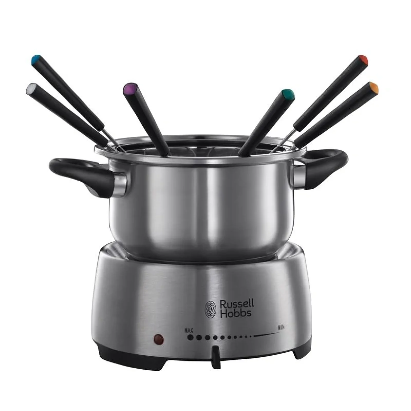 Електричне фондю Russell Hobbs Fiesta, ємність 2 л, 1200 Вт, 6 виделок в комплекті, нерж. сталь, сірий, 22560-56 UA