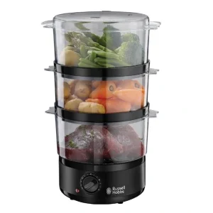 Пароварка Russell Hobbs Kitchen Collection, 400Вт, резервуар для води -0,5л, механічне керування, нерж. сталь/пластик, чорний, 26530-56 UA