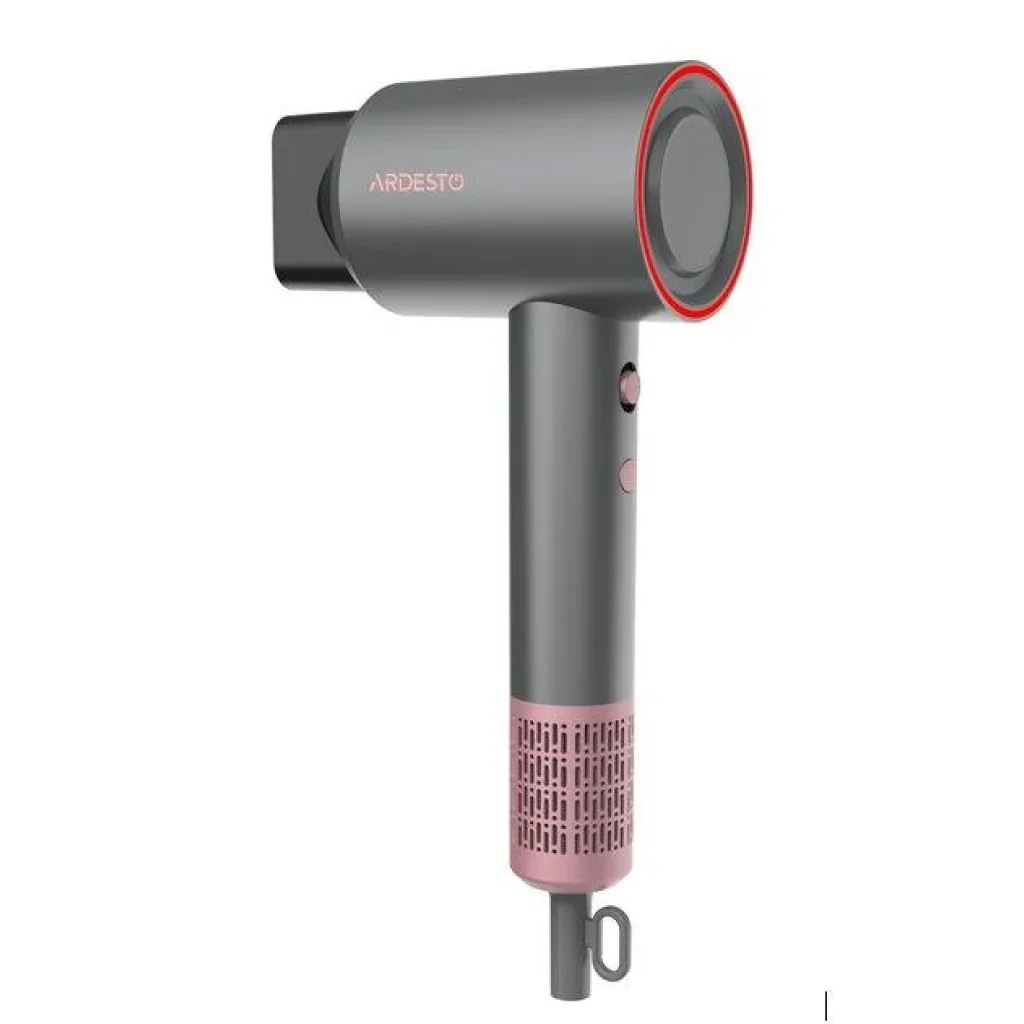 Фен Ardesto Pink Touch, 1600Вт, 2 швидкості, 3темп.режими, іонізація, дифузор, магнітні насадки, сірий+рожевий, HD-R300PT UA