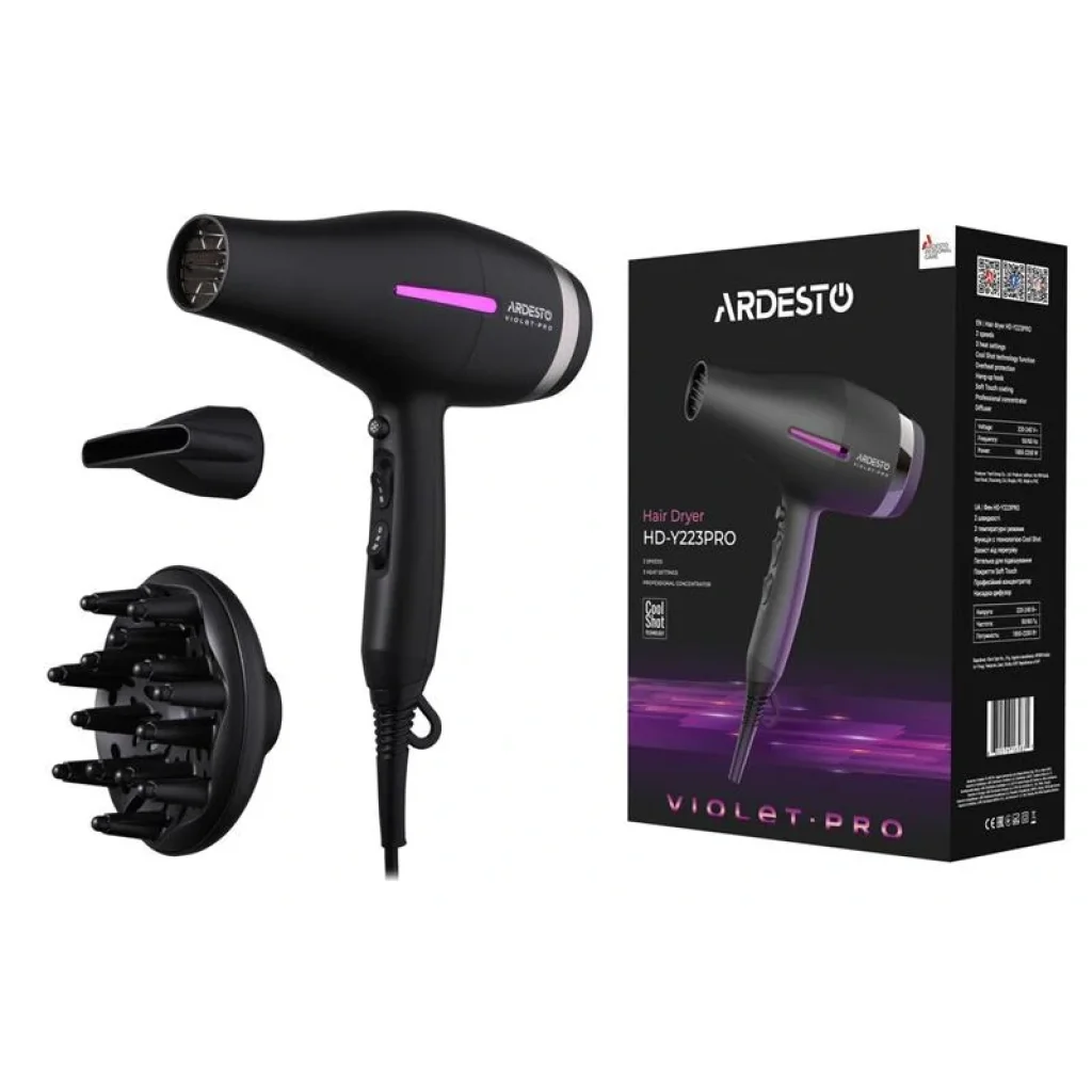 Фен Ardesto HD-Y223PRO / 1850-2200Вт/2 швидкості/ 3 темп.режими/дифузор/чорний UA