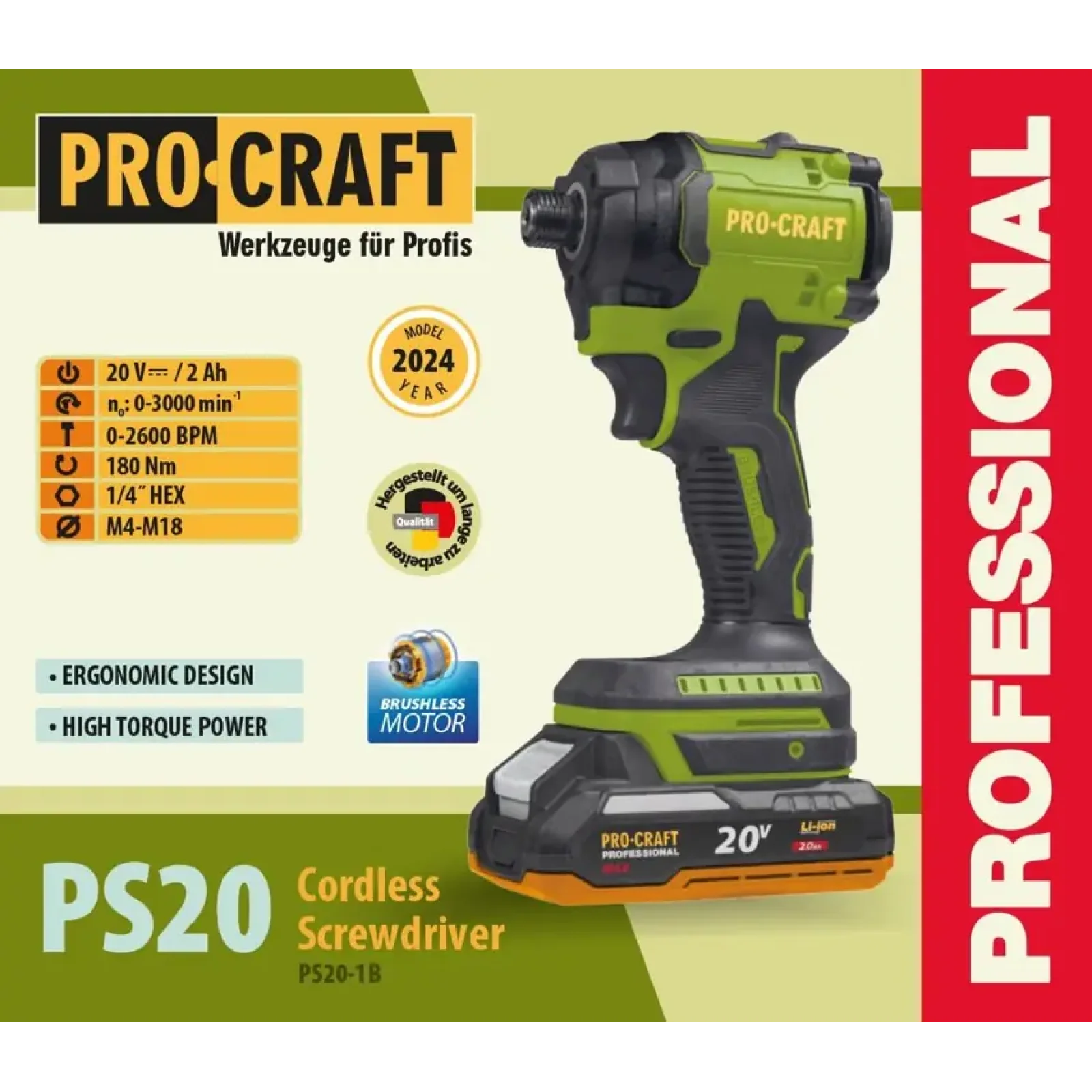 Акумуляторний гвинтоверт Procraft PS20 (1акб 2Аг) (PS20_1B) UA