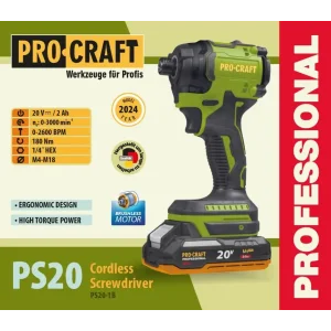 Акумуляторний гвинтоверт Procraft PS20 (1акб 2Аг) (PS20_1B) UA