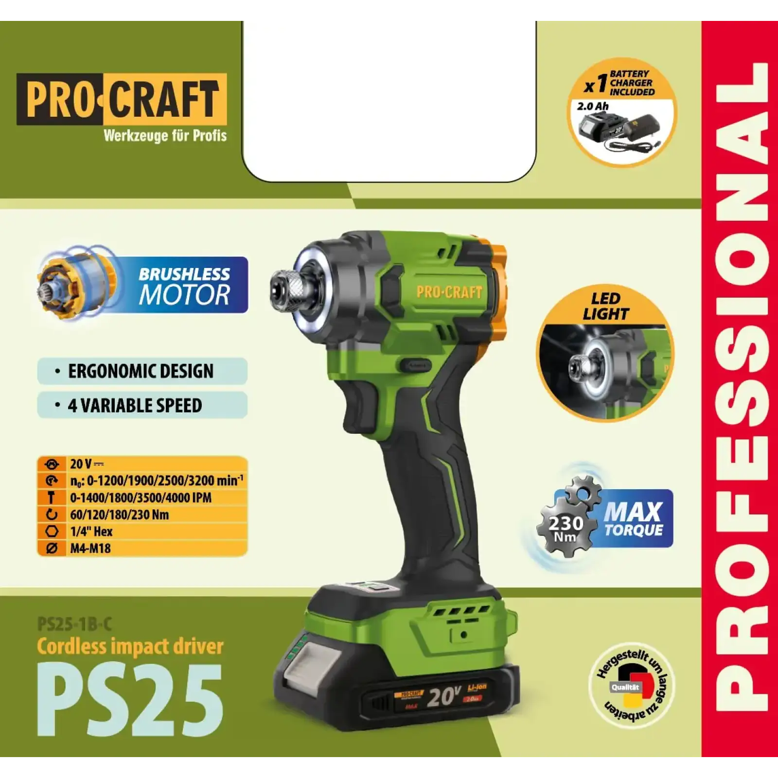 Акумуляторний гвинтоверт Procraft PS25 (з 1 акб) (PS25_1b) UA