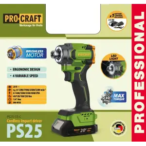 Акумуляторний гвинтоверт Procraft PS25 (з 1 акб) (PS25_1b) UA