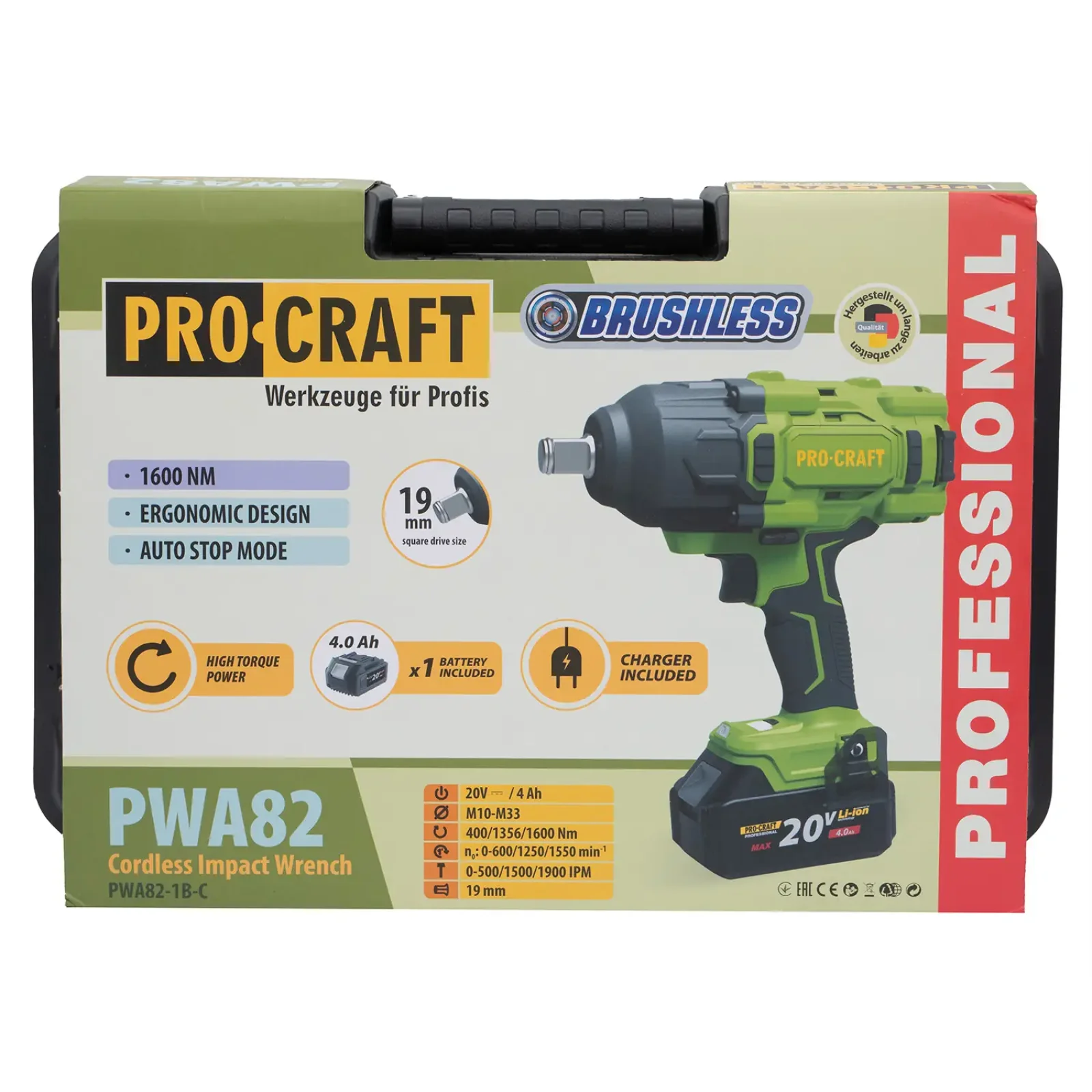 Акумуляторний гайковерт Procraft PWA82 Кейс (з 1 АКБ та ЗП) UA