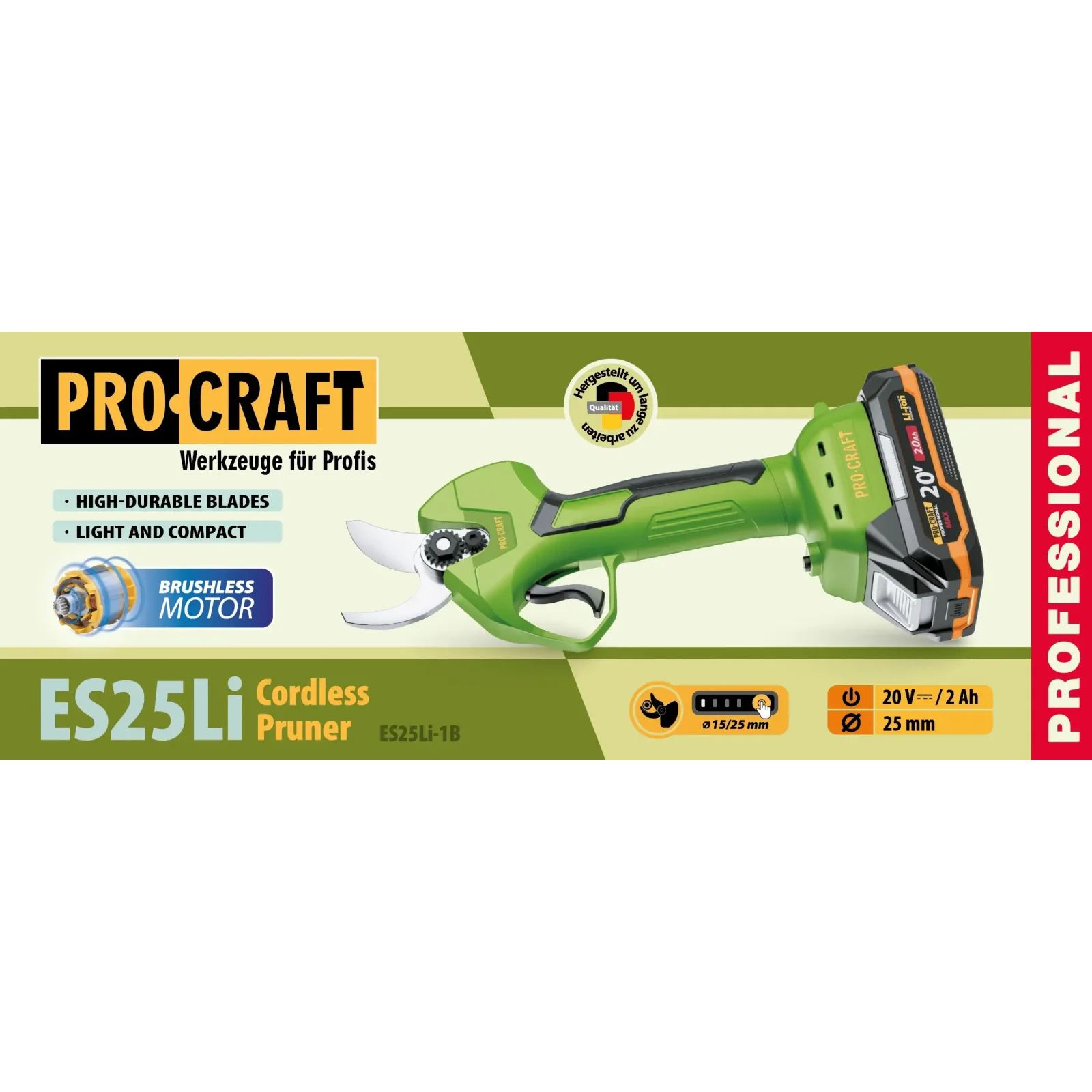 Акумуляторний секатор Procraft ES25Li (з 1 акб) UA