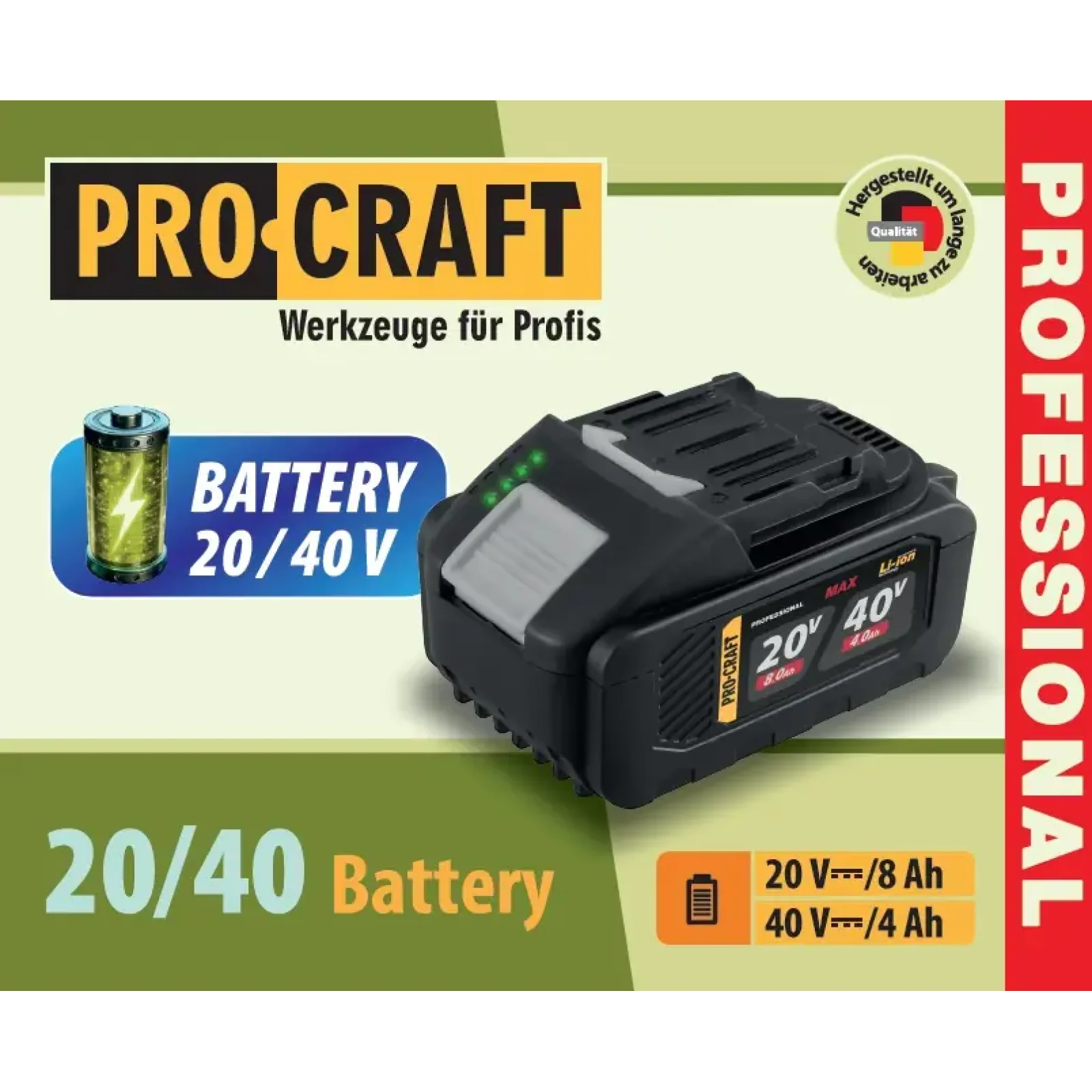 Акумуляторна батарея Procraft Battery20/40 (20В 8Аг, 40В 4Аг) (Battery20_40) UA