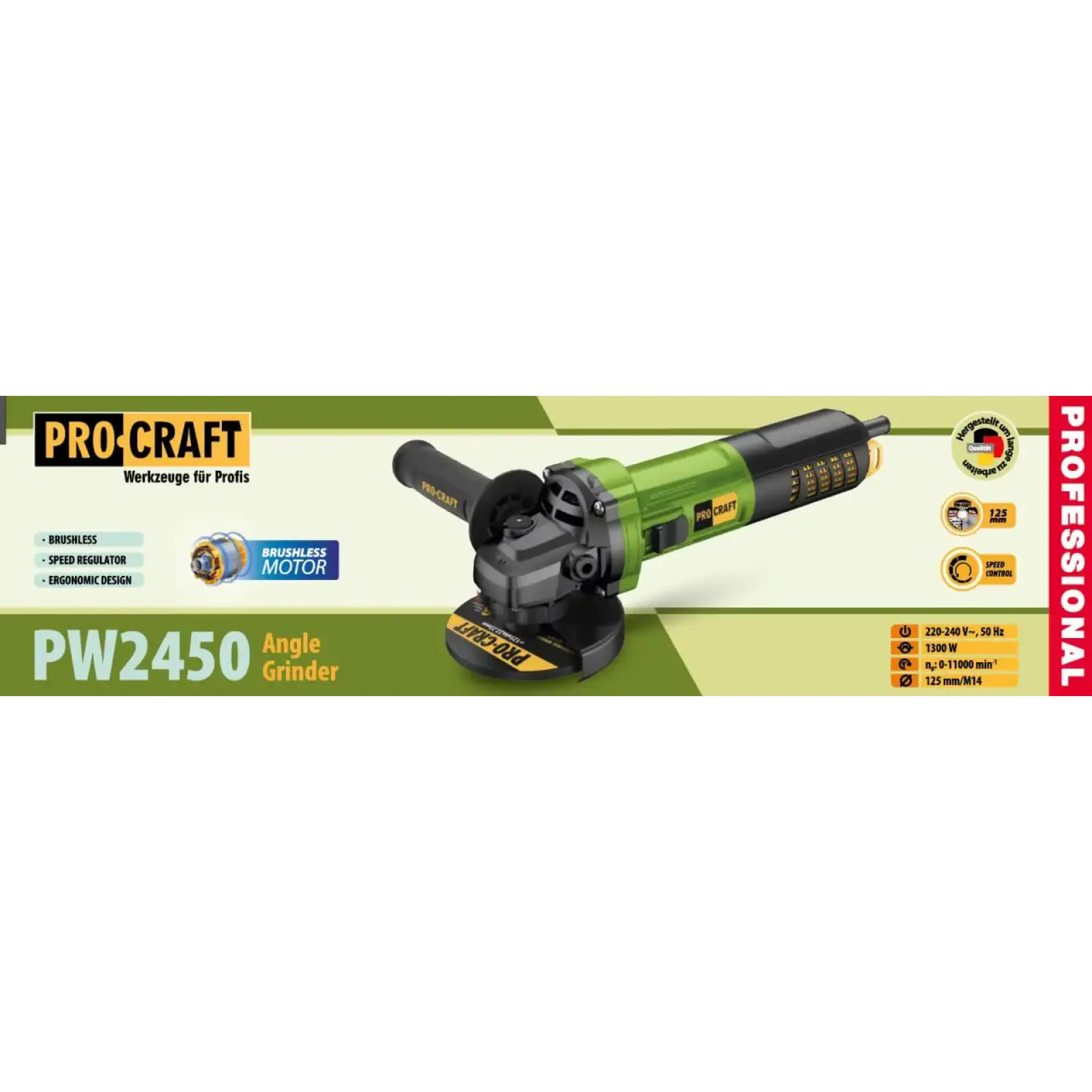 Кутошліфувальна машина безщіткова Procraft PW2450 125 мм UA