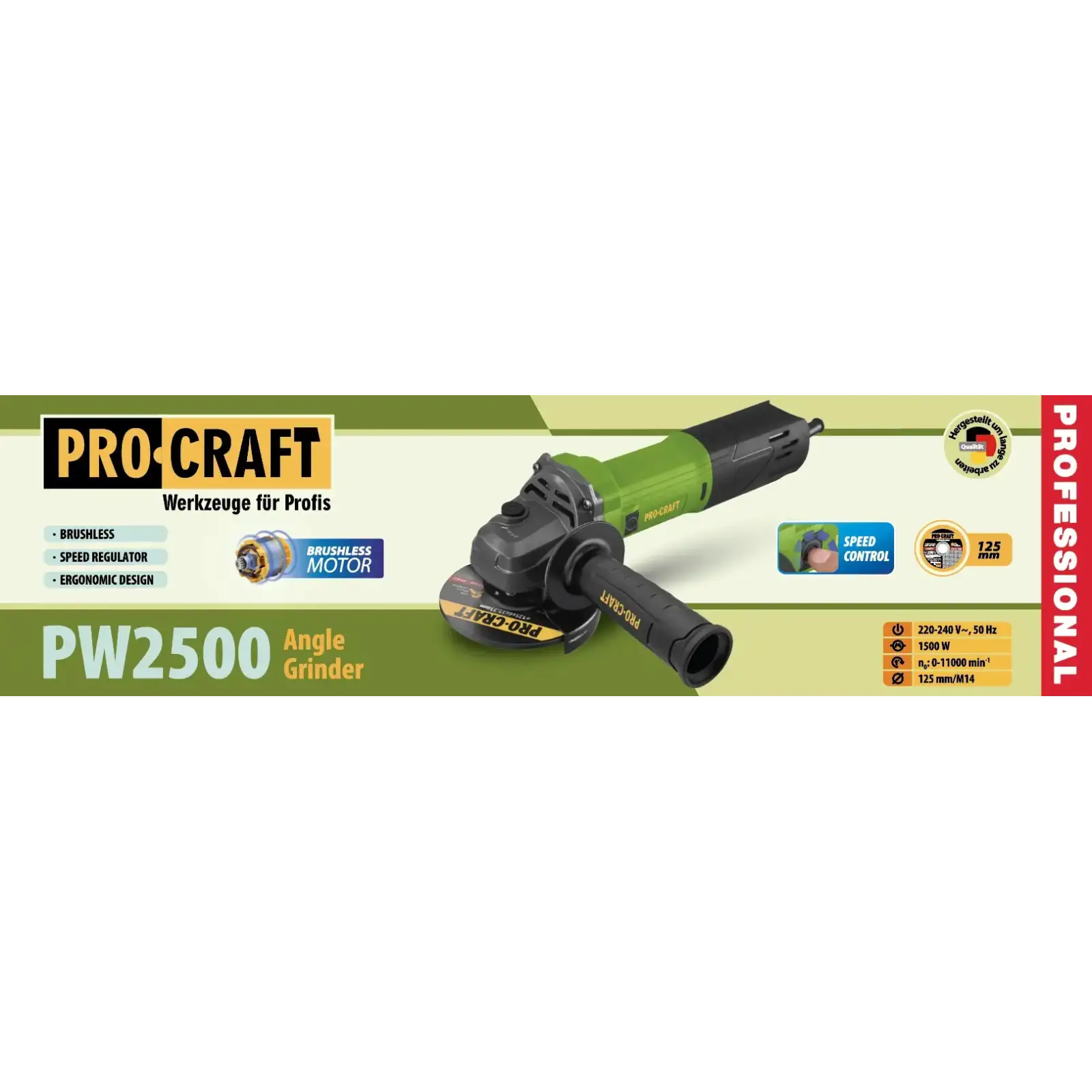 Кутошліфувальна машина безщіткова Procraft PW2500 125 мм UA
