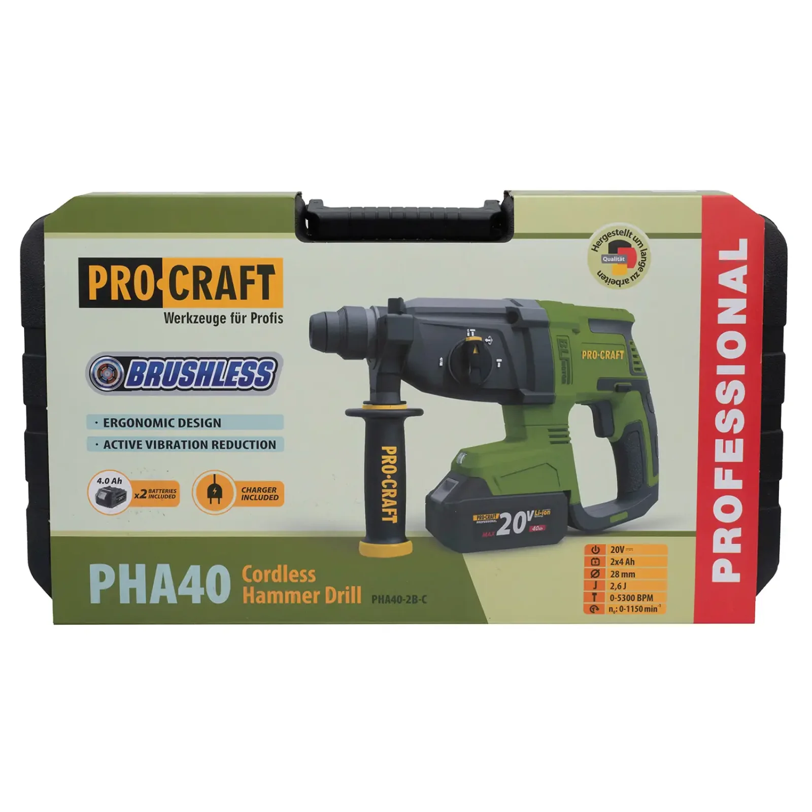 Акумуляторний перфоратор Procraft PHA40 Кейс (з 2 акб та ЗП) (PHA40_case_2akb) UA