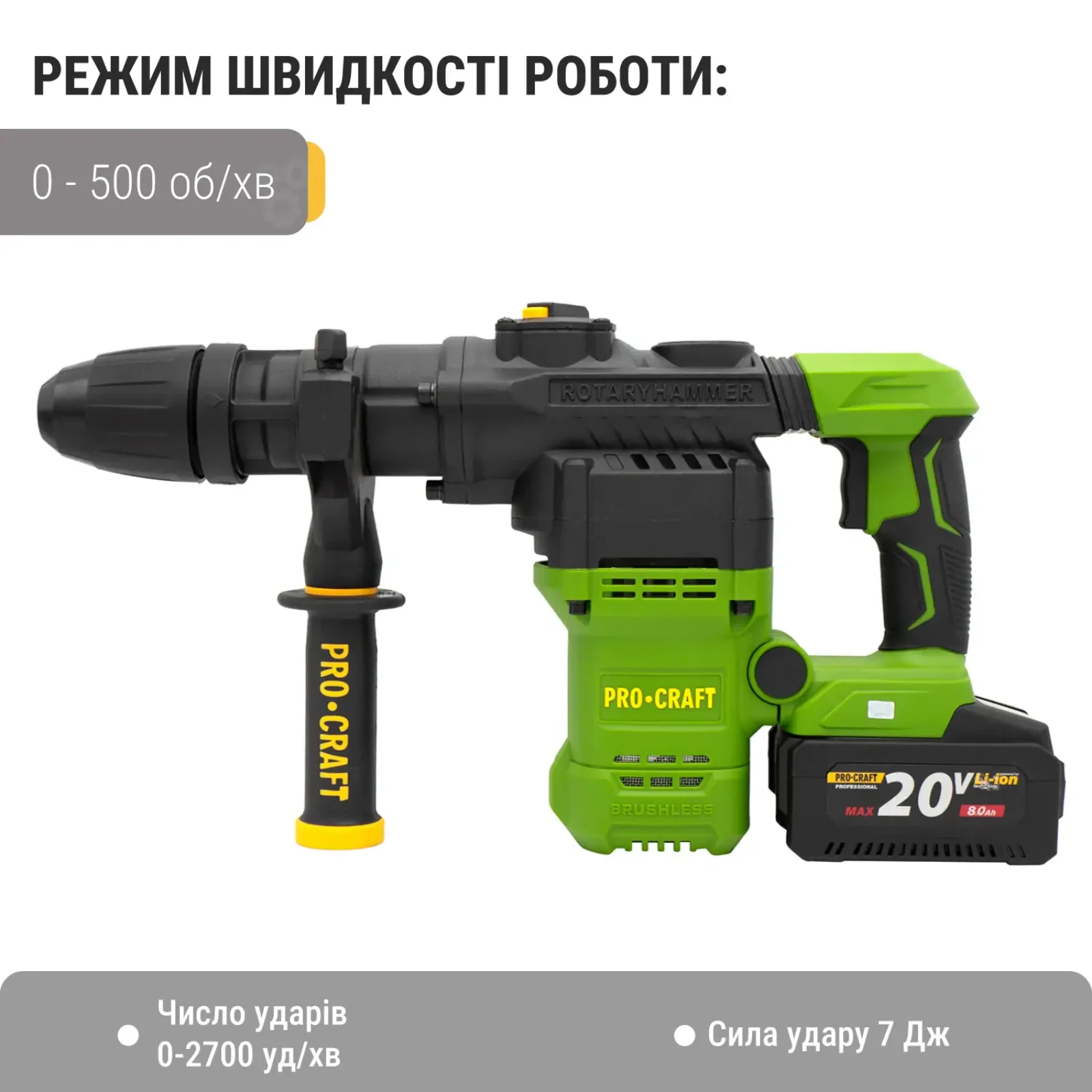 Акумуляторний перфоратор Procraft PHA50 Кейс (з 1 акб та ЗП) UA