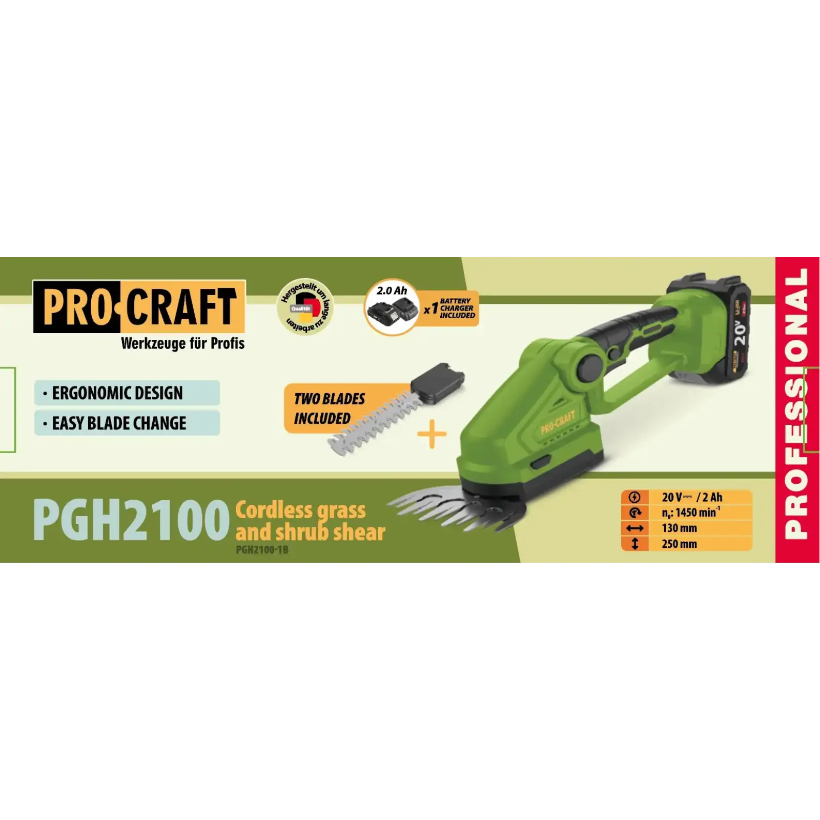 Підрізувач трави та кущоріз акумуляторний Procraft PGH2100 (1 акб) (PGH2100_1b) UA