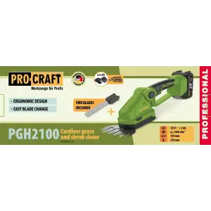 Підрізувач трави та кущоріз акумуляторний Procraft PGH2100 (1 акб) (PGH2100_1b) UA