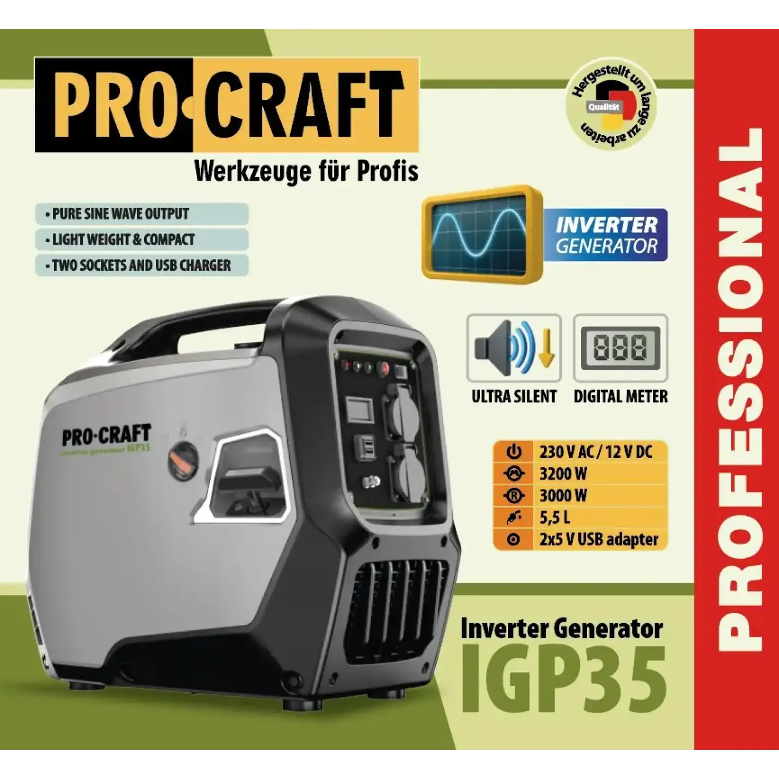 Інверторний бензиновий генератор Procraft IGP35 UA