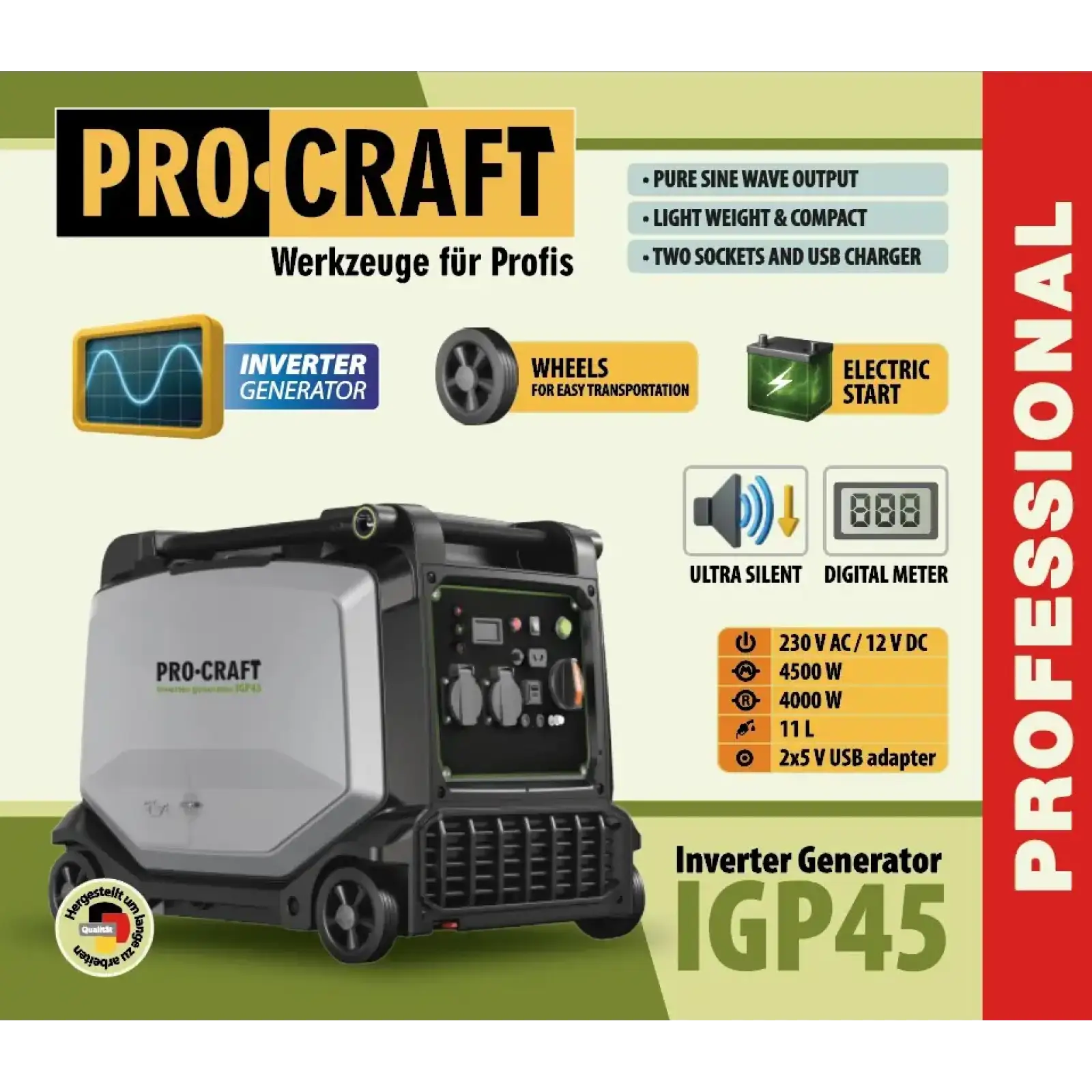 Інверторний бензиновий генератор Procraft IGP45 UA
