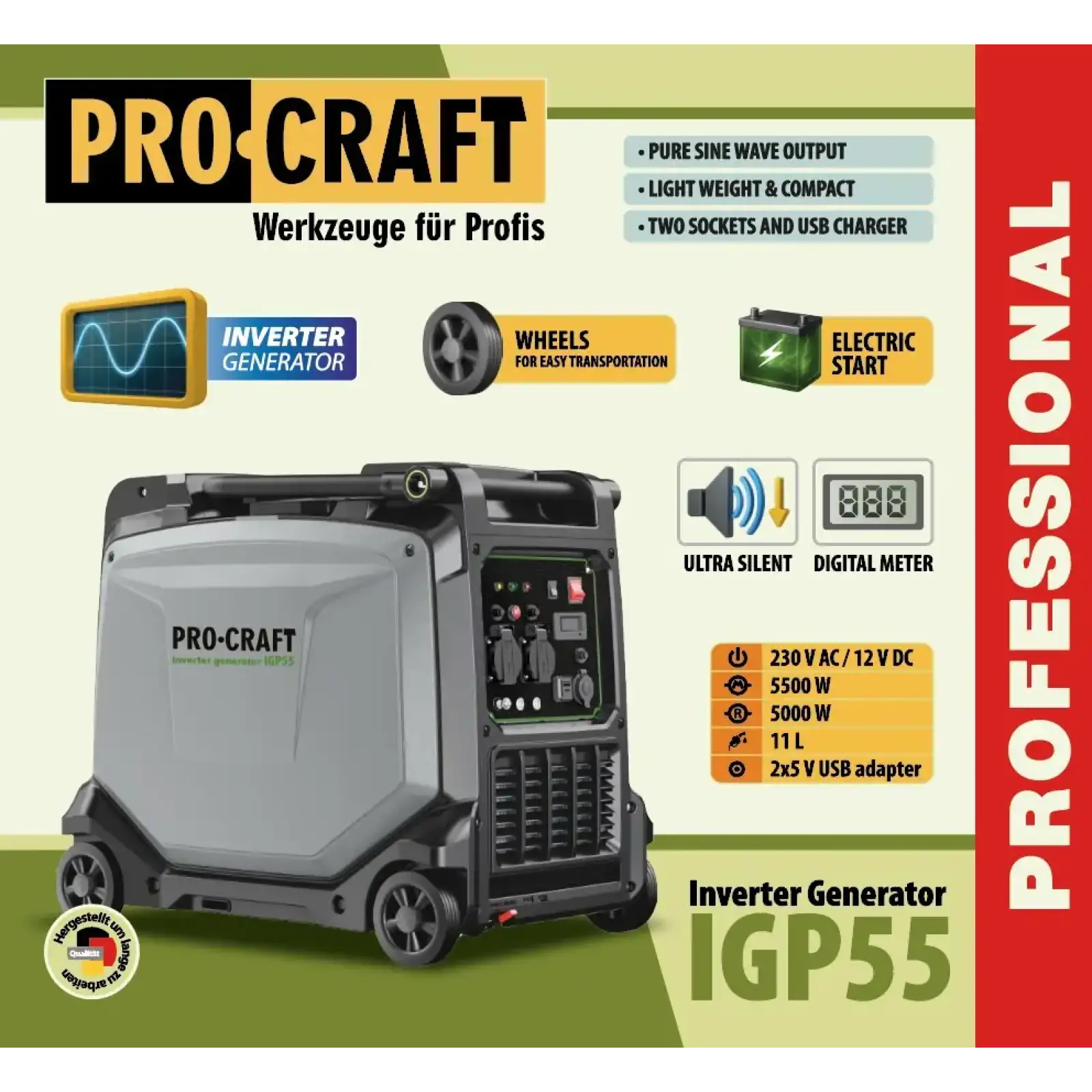 Інверторний бензиновий генератор Procraft IGP55 UA