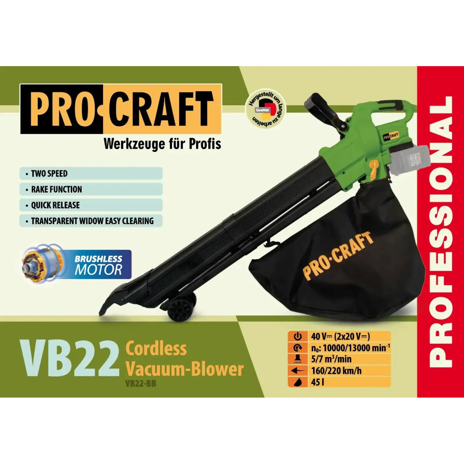 Акумуляторний пилосос-повітродувка Procraft VB22 (без акб та зп) (VB22_bb) UA