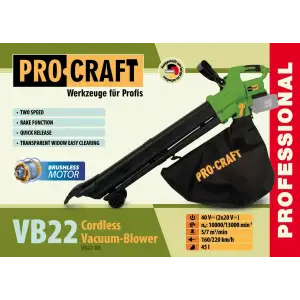 Акумуляторний пилосос-повітродувка Procraft VB22 (без акб та зп) (VB22_bb) UA