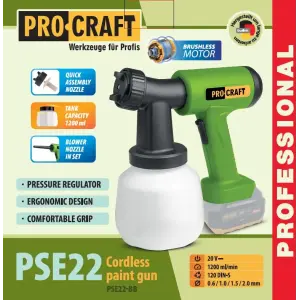 Акумуляторний фарбопульт та повітродувка Procraft PSE22 (без акб та зп) (PSE22_bb) UA